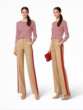 J. Crew Tan Wide-Leg Pants with Red Side Stripe